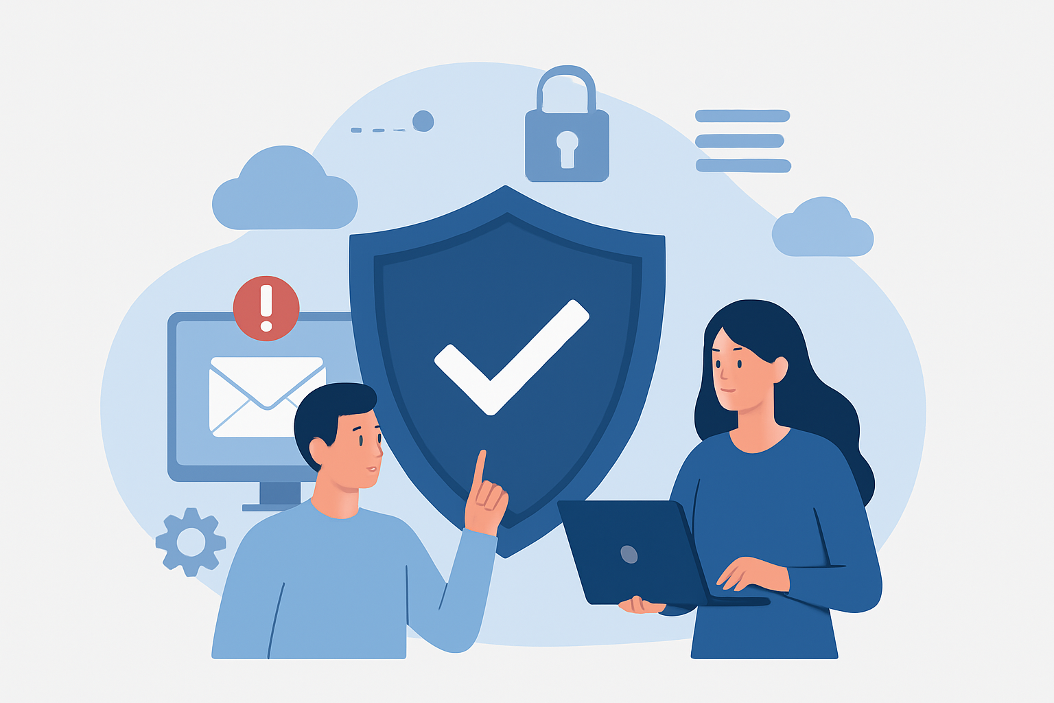 Illustration showing secure workforce and shield